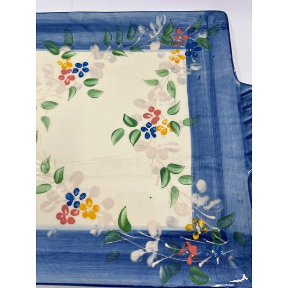 Poterie Provence Hand-Painted Ceramic Serving Platter Floral Blue Border - Picture 3 of 8
